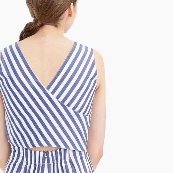 J. Crew Blue and White Striped Wrap Jumpsuit - Picture 3 of 13